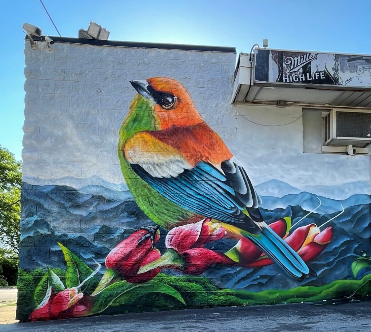 A colorful bird sitting on top of a flower.